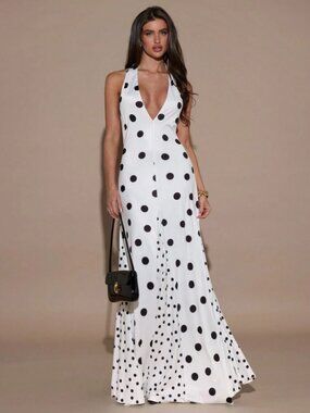 Women’s Elowen Polka Dot Backless Halter Maxi Dress